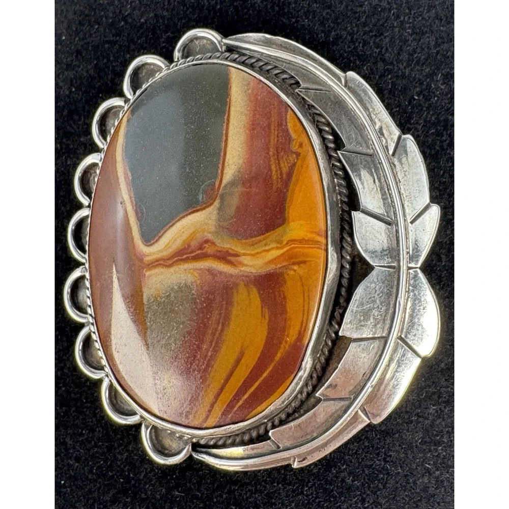 Sterling Silver Banded Agate Cuff Conversion Brooch Pin 25.55g Large